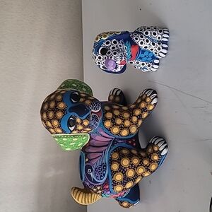 RARE 2 abstract dog puppy decor decoration big one is a piggy bank handmade